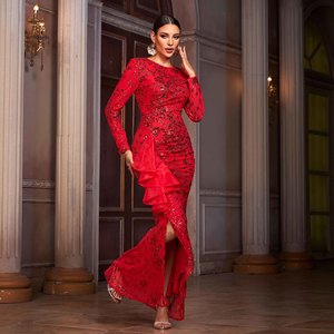 Luxury Long Sleeve <strong>Sequin</strong> Maxi Dress Elegant Bodycon Formal Party Wear <strong>Red</strong> Evening <strong>Gown</strong> Women's Fashion Banquet Dinner Dresses - Product Image 4