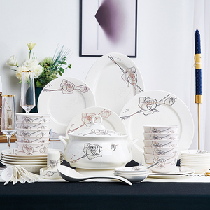 Juego de platos y vajilla de porcelana de hueso de cerámica para el hogar, platos de cena de lujo, juegos de vajilla de porcelana blanca de 56 Uds. - Product Image 5