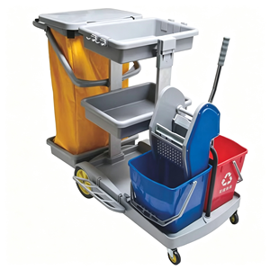 Carro de Limpieza Multifuncional Comercial de Alta Resistencia con Compartimentos de Almacenamiento y Cubo Desmontable para Residuos - Product Image 1