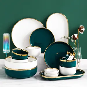 Bol à soupe en céramique, assiettes de table, vente directe d'usine, en céramique bon marché, ensemble de table en porcelaine, crocheté 18 pièces - Product Image 1