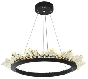 Lustre anneau moderne pour salon LED noire plafond anneau cristal cercle suspension - Product Image 1