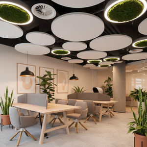 แผ่นฝ้าเพดานอะคูสติกไฟเบอร์กลาส Qinsound แบบแขวนลอยสำหรับร้านอาหาร สำนักงาน สตูดิโอ - Product Image 1