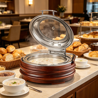 Chauffe-Plat Électrique FLEY 6L en Acier Inoxydable avec Cadre en Bois et Couvercle Rabattable pour Buffets, Hôtels, Banquets et Traiteurs
