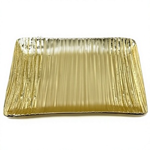 Plateau décoratif rectangulaire plaqué or, rayures verticales, design abstrait moderne, pièce unique - Product Image 1