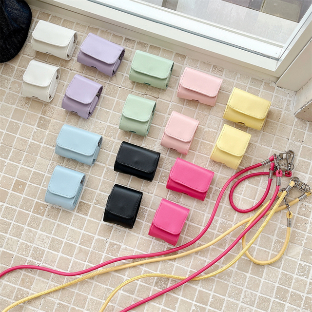 Simple PU Leather  Case for Apple Airpods 1 2 3 Pro 2 Charging Bag Hanging Rope Wireless Earphone Cover for Airpods 4