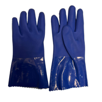 Gants de protection réutilisables en PVC bleu de 27 cm avec surface micro-sableuse et flocage en coton pour les tâches de nettoyage général