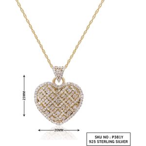 Collar con colgante de corazón de diamantes talla redonda y baguette, plata 925 chapada en oro amarillo, para mujer, joyería de compromiso. - Product Image 2