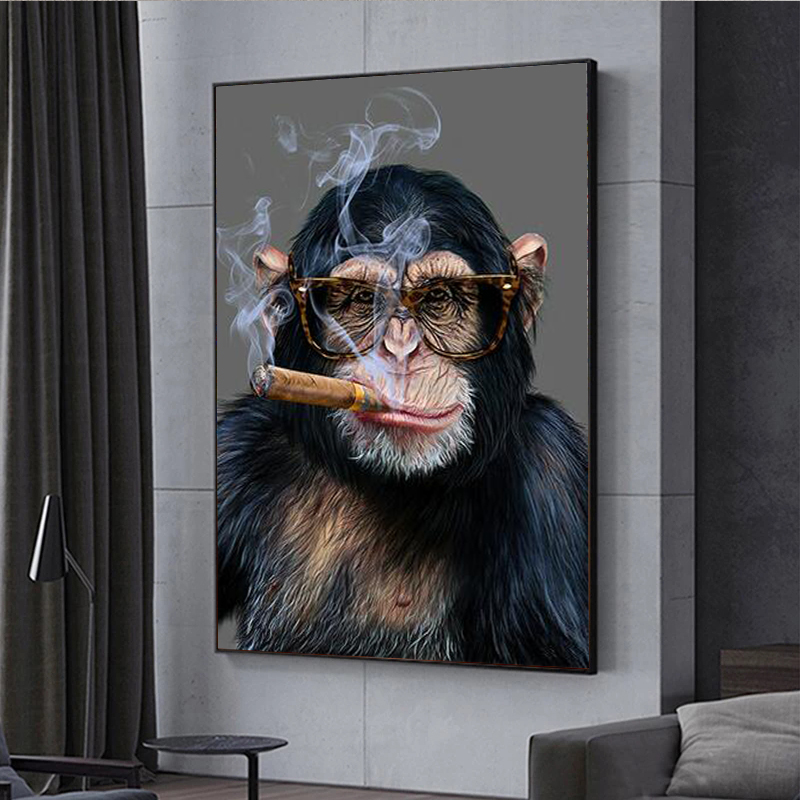 Abstract Smoking Monkey and Gorilla Canvas Prints Art