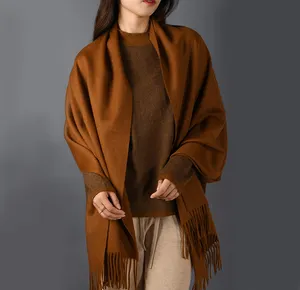 Bufanda de Cachemira de invierno de lujo para mujer, chal personalizado para hombre y mujer, bufandas de Cachemira de lana tejidas con borlas de color sólido, chales, Poncho