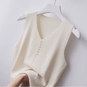 Camisole <span class=keywords><strong>grande</strong></span> <span class=keywords><strong>taille</strong></span> <span class=keywords><strong>gilet</strong></span> pour femmes col ample couvrant le ventre tricoté <span class=keywords><strong>sans</strong></span> manches Base chemise haut intérieur - Product Image 4