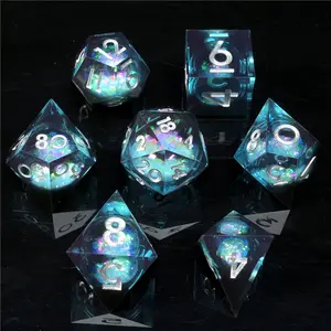 New Design Liquid Core Dice Set DND Polyhedral Resin Dice with Sharp Edges RPG Dungeons Board Games Custom sharp dice