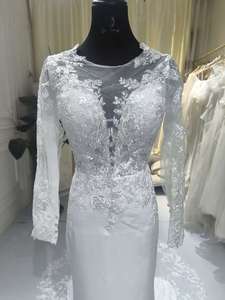 S2225N 2026 Nuevo Envío Directo, Vestido <span class=keywords><strong>de</strong></span> Novia Sirena <span class=keywords><strong>de</strong></span> Alta Calidad, Personalizado, Elegante, Sin Espalda, <span class=keywords><strong>Manga</strong></span> <span class=keywords><strong>Larga</strong></span>, con Apliques <span class=keywords><strong>de</strong></span> Encaje - Product Image 3