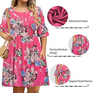 Vestito Casual con stampa floreale a manica corta con spacco morbido morbido elegante abito 3D - Product Image 2