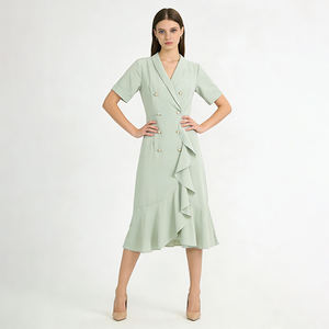 <span class=keywords><strong>Abito</strong></span> Midi <span class=keywords><strong>Verde</strong></span> Menta Doppiopetto da Donna |   <span class=keywords><strong>Abito</strong></span> da ufficio casual con volant e maniche corte (tessuto/colore personalizzabile) - Product Image 2