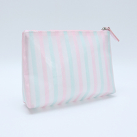 Sac de toilette chic à rayures brillantes en PVC avec fermeture éclair pour voyage, trousse de toilette grande capacité, sac de maquillage imperméable pour femmes