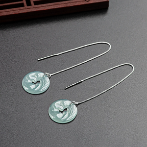 Natural Emerald Blue Water Nine-Tailed Fox Ear Necklace S925 <b>Silver</b> <b>Set</b> with Ice-Grade Jadeite Ear <b>Studs</b> for Women - Product Image 5