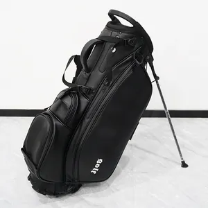 Custom Logo White Embroidery Black Golf Bags PU Leather Golf Stand Bag With 5 Dividers