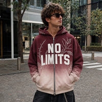 Sweat à capuche zippé personnalisé pour homme, imprimé graphique dégradé délavé, poche kangourou, poignets côtelés, fabricant OEM ODM