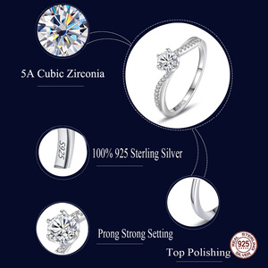 Anillo de Diseño Clásico con Circonita Sintética Redonda y Montura de <span class=keywords><strong>6</strong></span> Puntas en Plata de Ley 925 para Uso Diario, Bodas, Ocasiones Oficiales y Regalo - Product Image 5