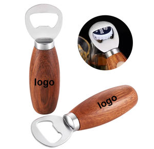 Logo en gros personnalisé en acier inoxydable <span class=keywords><strong>clin</strong></span> d'oeil boissons ouvre-bouteille avec manche en <span class=keywords><strong>bois</strong></span> métal de poche ouvre-bouteilles de bière pour bar - Product Image 1