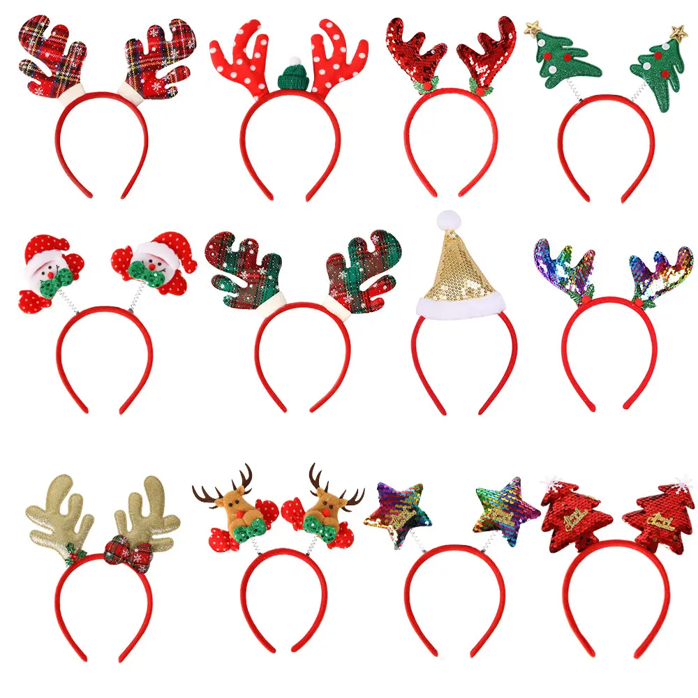 Fashion Christmas Red Bows Headbands Women Girl Classic Elastic Reindeer Antler Santa Hair Hoop Xmas Party Headbands Accessories