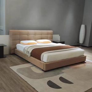 Cadre <span class=keywords><strong>de</strong></span> lit queen size avec tête <span class=keywords><strong>de</strong></span> lit rembourrée à côté <span class=keywords><strong>de</strong></span> l'armoire finition cuir marron lit <span class=keywords><strong>de</strong></span> <span class=keywords><strong>pied</strong></span> en acier haut <span class=keywords><strong>de</strong></span> gamme - Product Image 2