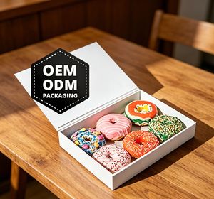 Caja para Donuts Personalizada, Rectangular, de Cartón, con Ranuras, Impresión a Cuatro Colores, Empaque para Alimentos, OEM, ODM - Product Image 1
