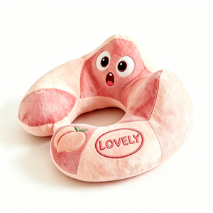 Almohada de viaje en forma de U personalizada con diseño de melocotón, almohada de felpa rosa con diseño de melocotón de dibujos animados, almohada de apoyo para el cuello en forma de U con diseño de fruta para viajes en avión. - Product Image 2