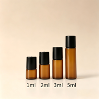 Botol Roll On Minyak Atsiri Kaca Coklat Mini 1ml 2ml 3ml 5ml untuk Parfum dengan Bola Roller Stainless Steel dan Tutup Hitam