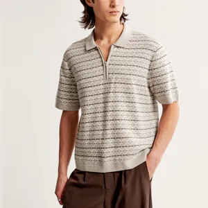 Knitwear Manufacturer Custom OEM ODM Summer Cotton Short Sleeve Contrast Textured Polo Knit Shirt Pullover Men Sweater