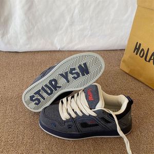 2026 Autumn Winter Hong Kong Retro Bread Shoes Women Dark Blue Yellow Color <b>Block</b> Ins Trend Thick Sole Versatile Casual Sneakers - Product Image 6