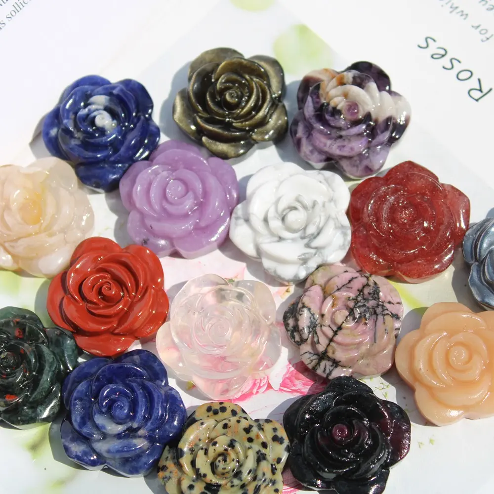 Prix de gros sculpté à la main pierres précieuses naturelles multiples et cristaux d'améthyste 3cm Mini Rose fleurs sculpture artisanat pour pendentif