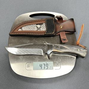 Couteau Bowie en acier Damas ZR11R, pommeau en acier, manche ergonomique en bois massif, couteau de chasse et de bushcraft VG10, étui en cuir fin - Product Image 6