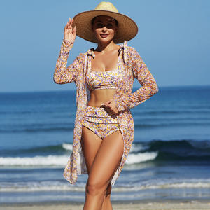 Traje de Baño RUIQUWIN de Moda, Estilo Smock, Cintura Alta, 3 Piezas, Transpirable, Bikini con Cordones, Fruncido, Sexy, para Verano, Playa, Piscina, Vacaciones, Talla XXL - Product Image 2