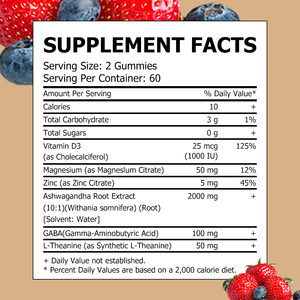 High Grade 2000mg Ashwagnadha Gummies Support Relaxation Boost Focus Gummy Candy Nutrition <b>Supplement</b> with Vitamin D3 - Product Image 2