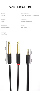 S.Wieler 3,5mm TRS a <span class=keywords><strong>doble</strong></span> 6,35 TS Splitter <span class=keywords><strong>Cable</strong></span> de audio <span class=keywords><strong>Jack</strong></span> adaptador <span class=keywords><strong>con</strong></span> OFC cobre chapado en oro conector <span class=keywords><strong>Cable</strong></span> de guitarra - Product Image 6