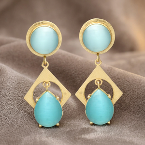 Nouvelles boucles d'oreilles ethniques en pierre turquoise, plaquées or, alliage de métal précieux, bijoux de mariage, pierres précieuses de Jaipur - Product Image 2