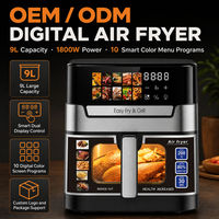 Friteuse à air AOJA 9L 6L, vente en gros, 1800W, commande mécanique ou écran tactile, fenêtre visible, pour cuisine domestique