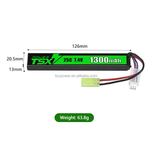 Batterie Lipo rechargeable 7,4 V 2S 25C 1300 mAh avec connecteur Mini Tamiya, 500 cycles, TSX Power, certifiée CE, pour avions RC et véhicules jouets - Product Image 3