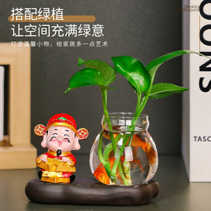 God Of Wealth Figurine With Hydroponic Glass Vase For <b>Desktop</b> Decoration Feng Shui Office Home Gift Chinese New Year - Product Image 5