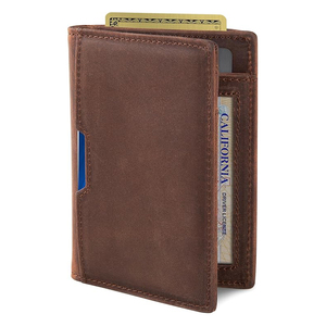 Cartera de hombre con logotipo personalizado, ultrafina, de cuero, con protección RFID, minimalista, con bolsillo frontal para tarjetas, plegable doble, delgada, para viaje. - Product Image 1