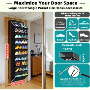 Over The Door Shoe Organizer 10 Pockets Breathable Mesh Hanging Storage For Closet Bedroom - Product Image 2