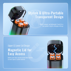 Base de Carga JYS Transparente RGB para 4 Pilas AA Recargables de Litio con Cable USB y Estuche Magnético - Product Image 5