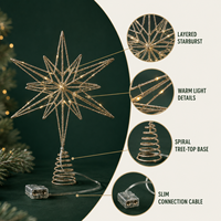 Étoile lumineuse dorée pour le sommet de l'arbre de Noël, décoration de Noël, ornements de Noël et décoration saisonnière pour la maison
