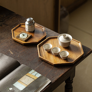 Guanlan Walnut Wood Octagonal <b>Tea</b> Tray With Lid Household Solid Wood Dry Brewing Tray For Kung Fu <b>Tea</b> <b>Set</b> Storage - Product Image 1