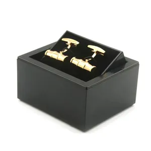 Coffret à boutons de manchette pour homme, boîte en plastique noir avec logo personnalisé pour boutons de manchette