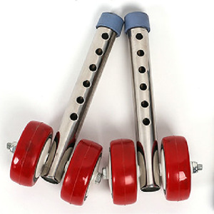 Roulettes en acier inoxydable avec pneus en caoutchouc rouge pour accessoires d'aide à la marche 067 - Product Image 1