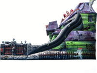 Maison hantée gonflable d'Halloween, design de manoir effrayant, grand toboggan, matériau PVC écologique, capacité de 12 personnes, extérieur