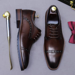 Chaussures Richelieu brogues faites à la main pour hommes, à lacets, patchwork, antidérapantes, confortables, durables, pour affaires, formelles, à bout pointu - Product Image 1