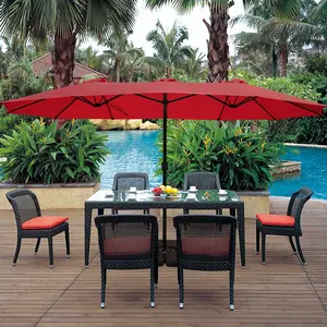 Custom Twin Fiber Glass Windproof Patio Umbrella Modern Outdoor Furniture For Park Use